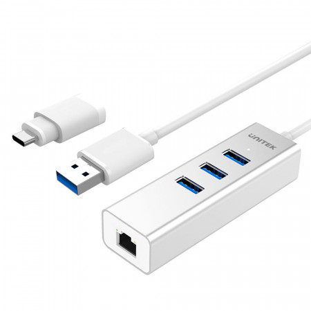 Unitek Hub 3 Ports 5Gbps USB3.0 + Gigabit LAN + USB-C Adapter